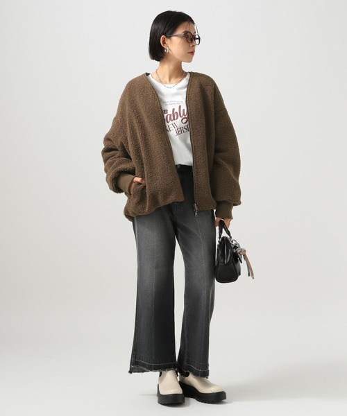 BAYFLOW（ベイフロー）の「[異素材で楽しめる]ボアリバーシブルブルゾン（ブルゾン・レディース・ブラック/ブラウン/オフホワイト・SMALL/MEDIUM）」の6枚目の写真