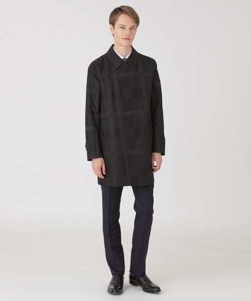 BLACK LABEL CRESTBRIDGE（ブラックレーベル・クレストブリッジ）の「シャドーチェックラミネートステンカラーコート（ステンカラーコート・メンズ・ブラック・M/XL/L）」の2枚目の写真