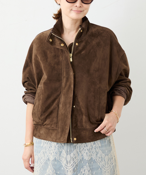Deuxieme Classe(ドゥーズィエムクラス)の「*Suede Cropped ブルゾン(ライダースジャケット・レディース・ウッド・FREE)」の1枚目の写真