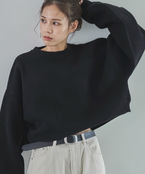 feepur（フェピュール）の「【ハンドウォッシャブル】ダブルフェイスクロップドニット（ニット/セーター・レディース・ブラック/チャコールグレー/ベージュ/ブラウン/ピンク・MEDIUM）」の18枚目の写真