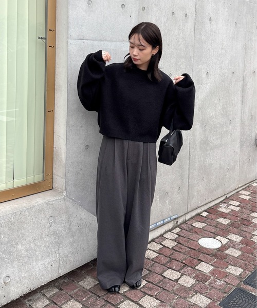 新品タグ付き　Heve ペタルニット　チャコールグレー ハンドウォッシャブル】ダブルフェイスクロップドニット（ニット