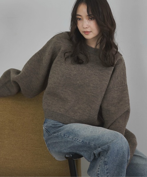 feepur（フェピュール）の「【ハンドウォッシャブル】ダブルフェイスクロップドニット（ニット/セーター・レディース・ブラック/チャコールグレー/ベージュ/ブラウン/ピンク・MEDIUM）」の6枚目の写真