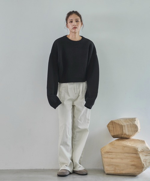 feepur（フェピュール）の「【ハンドウォッシャブル】ダブルフェイスクロップドニット（ニット/セーター・レディース・ブラック/チャコールグレー/ベージュ/ブラウン/ピンク・MEDIUM）」の17枚目の写真