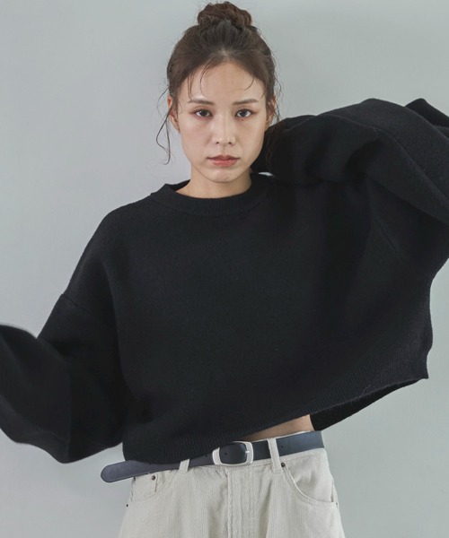 feepur（フェピュール）の「【ハンドウォッシャブル】ダブルフェイスクロップドニット（ニット/セーター・レディース・ブラック/チャコールグレー/ベージュ/ブラウン/ピンク・MEDIUM）」の21枚目の写真