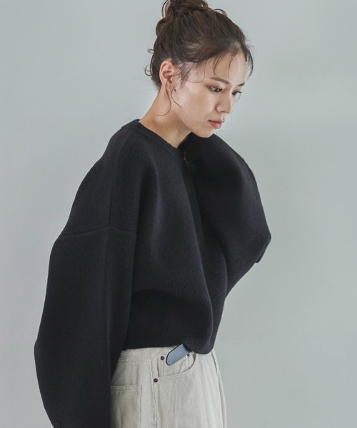 feepur（フェピュール）の「【ハンドウォッシャブル】ダブルフェイスクロップドニット（ニット/セーター・レディース・ブラック/チャコールグレー/ベージュ/ブラウン/ピンク・MEDIUM）」の22枚目の写真