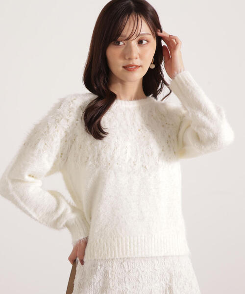 PROPORTION BODY DRESSING(プロポーションボディドレッシング)の「ラメ入り求心柄ニット / 1215270127(ニット/セーター・レディース・ベージュ/グレー/ホワイト系その他・FREE)」の1枚目の写真