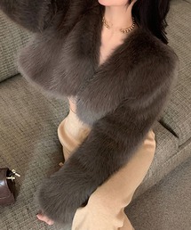 ファーコート ショート丈 フェイクファー」に該当するブラウン/茶色系