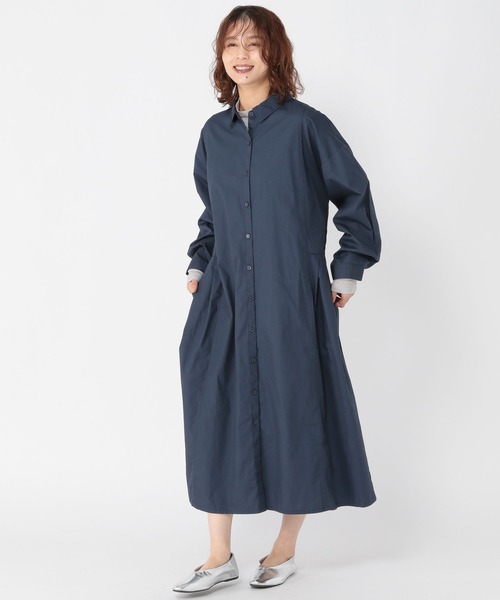 studio CLIP(スタディオクリップ)の「コットンバックドロストシャツワンピース(ワンピース・レディース・ベージュ/ネイビー/サックスブルー・FREE)」の2枚目の写真