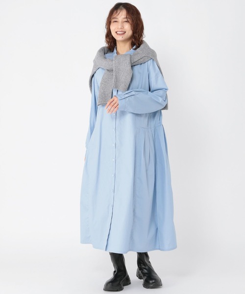 studio CLIP(スタディオクリップ)の「コットンバックドロストシャツワンピース(ワンピース・レディース・ベージュ/ネイビー/サックスブルー・FREE)」の7枚目の写真