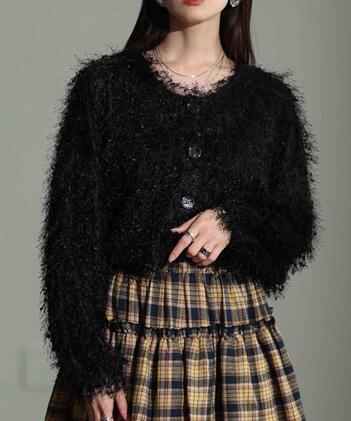 セール】フェザーニットクロップドカーディガン（カーディガン/ボレロ