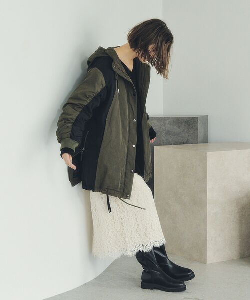 Editt by YECCA VECCA（エディットバイイェッカヴェッカ）の「パディングフーディーコート（ブルゾン・レディース・ブラック/カーキ・FREE）」の12枚目の写真