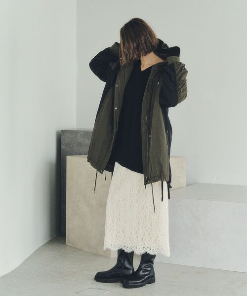 Editt by YECCA VECCA（エディットバイイェッカヴェッカ）の「パディングフーディーコート（ブルゾン・レディース・ブラック/カーキ・FREE）」の13枚目の写真