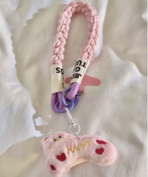 Jelly moo（ジェリームー）の「【 Jelly moo / ジェリームー 】 もこもこ ハート模様 猫チャーム スマホストラップ / スマホチャーム（スマホグッズ）」