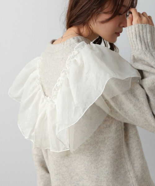 美品☆ボーダーズアットバルコニー フリル ニット トップス ホワイト 36 完売 ボーダーズアットバルコニー トップス 36