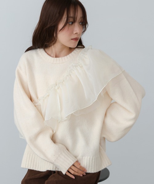 Bibiy. ♡ ホワイトセーター フリル付き bibiy ANGELICA SWEATSHIRT