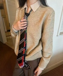 FreeZone（フリーゾーン）の「配色カラーブロッキング襟ニットプルオーバー（ニット/セーター・メンズ）」