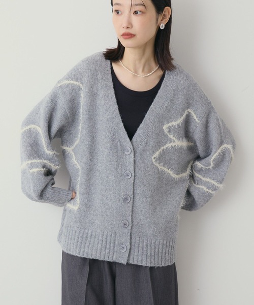 セール】ニュアンスライン柄Vネックカーディガン（カーディガン/ボレロ