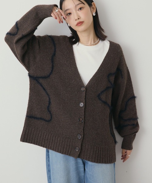 セール】ニュアンスライン柄Vネックカーディガン（カーディガン/ボレロ