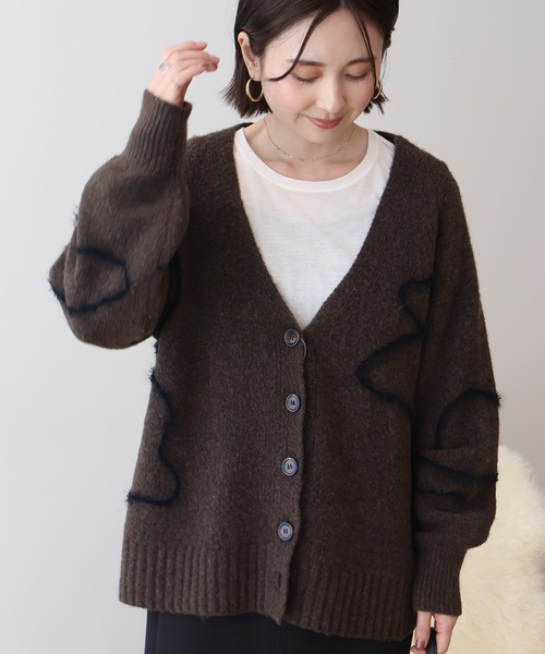 ニュアンスライン柄Vネックカーディガン（カーディガン/ボレロ