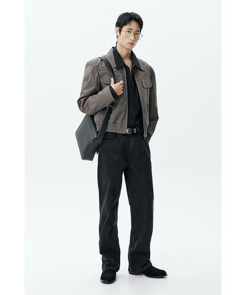 MUSINSA STANDARD（ムシンサスタンダード）の「ストレートパネルバックスリットデニムパンツ[ウォッシュドブラック]（デニムパンツ・メンズ・その他・36/26/27/28/29/30/31/32/33/34）」の15枚目の写真