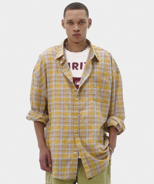 ジャイアントフィット タータンチェックシャツ（イエロー）（シャツ