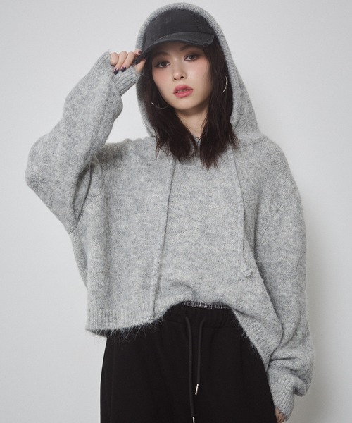 ENVYM（アンビー）の「フーディールーズニットPO（ニット/セーター・レディース・ブラウン/グレー/ベージュ・FREE）」の5枚目の写真