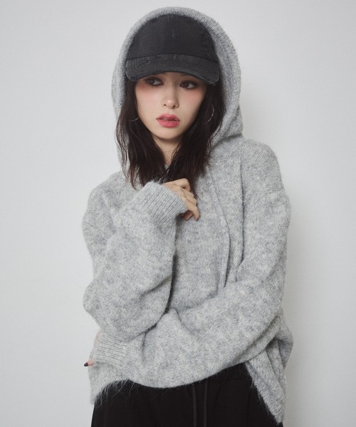 ENVYM（アンビー）の「フーディールーズニットPO（ニット/セーター・レディース・ブラウン/グレー/ベージュ・FREE）」の4枚目の写真