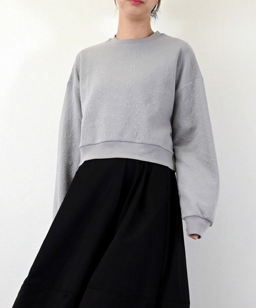 STYLEBLOCK（スタイルブロック）の「ふくれジャガードカットソークロップドプルオーバー（Tシャツ/カットソー・レディース・ブラック/グレー/ホワイト・M）」の3枚目の写真