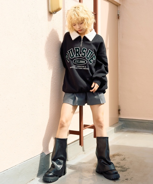 LOVETOXIC（ラブトキシック）の「【LTXC】【綿100％】裏起毛ハーフジップスウェット（スウェット・キッズ・ブラック/ホワイト系その他/グリーン・L:160cm/M:150cm/S:140cm/130cm）」の8枚目の写真