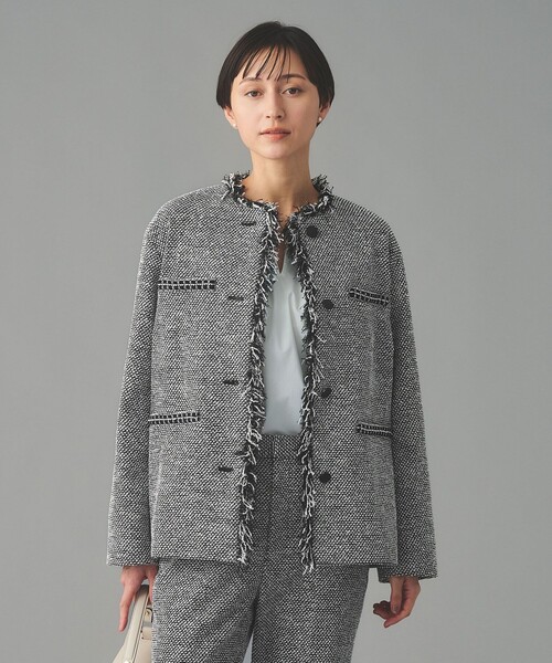 UNITED ARROWS（ユナイテッドアローズ）の「2トーン ツイードライク ノーカラー ジャケット（ノーカラージャケット・レディース・ブラック/ネイビー・40/38/36）」の3枚目の写真