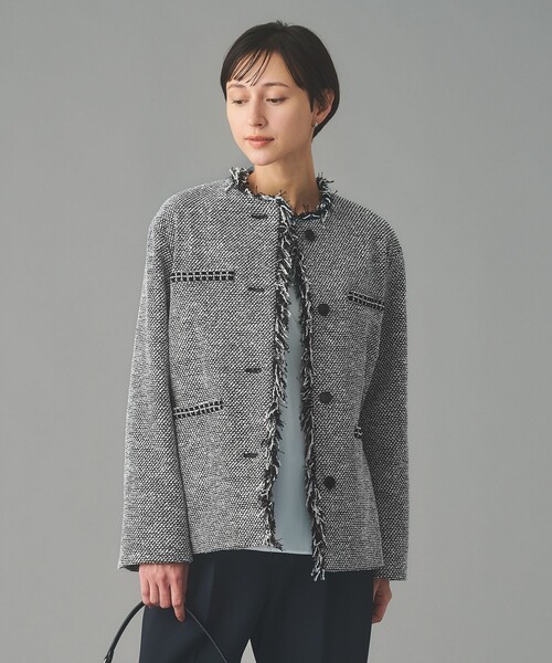 UNITED ARROWS（ユナイテッドアローズ）の「2トーン ツイードライク ノーカラー ジャケット（ノーカラージャケット・レディース・ブラック/ネイビー・40/38/36）」の7枚目の写真