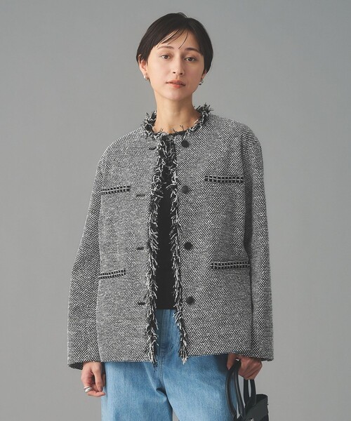 UNITED ARROWS（ユナイテッドアローズ）の「2トーン ツイードライク ノーカラー ジャケット（ノーカラージャケット・レディース・ブラック/ネイビー・40/38/36）」の9枚目の写真