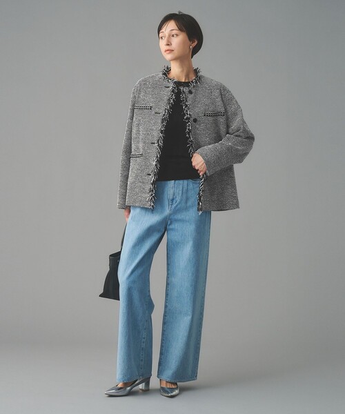 UNITED ARROWS（ユナイテッドアローズ）の「2トーン ツイードライク ノーカラー ジャケット（ノーカラージャケット・レディース・ブラック/ネイビー・40/38/36）」の10枚目の写真