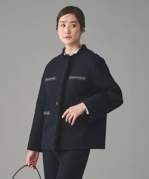 UNITED ARROWS（ユナイテッドアローズ）の「2トーン ツイードライク ノーカラー ジャケット（ノーカラージャケット・レディース・ブラック/ネイビー・40/38/36）」の11枚目の写真