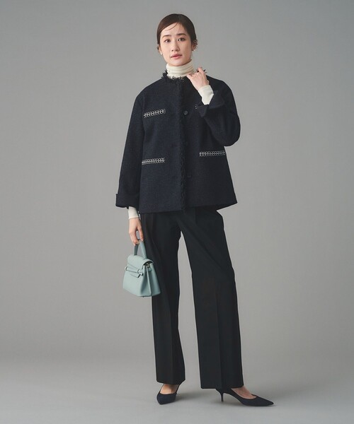 UNITED ARROWS（ユナイテッドアローズ）の「2トーン ツイードライク ノーカラー ジャケット（ノーカラージャケット・レディース・ブラック/ネイビー・40/38/36）」の16枚目の写真