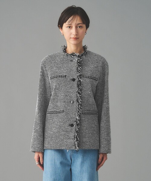 UNITED ARROWS（ユナイテッドアローズ）の「2トーン ツイードライク ノーカラー ジャケット（ノーカラージャケット・レディース・ブラック/ネイビー・40/38/36）」の18枚目の写真