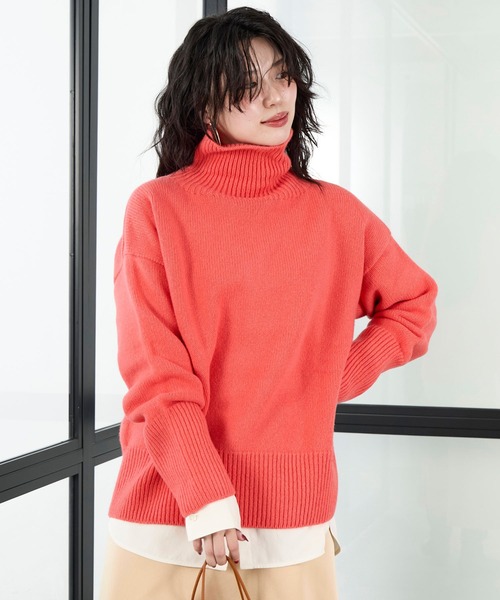 ISLAND TIDES(アイランドタイド)の「【ISLAND TIDES】別注-ハイネックニット(ニット/セーター・レディース・イエロー/ベージュ/ダークネイビー/ピンク・FREE)」の1枚目の写真