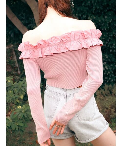 EVRIS（エヴリス）の「フリルピグメントニットトップス（ニット/セーター・レディース・ブルー/ブラック/ベージュ/ピンク・FREE）」の6枚目の写真