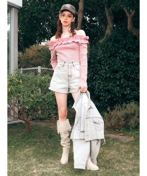 EVRIS（エヴリス）の「フリルピグメントニットトップス（ニット/セーター・レディース・ブルー/ブラック/ベージュ/ピンク・FREE）」の8枚目の写真