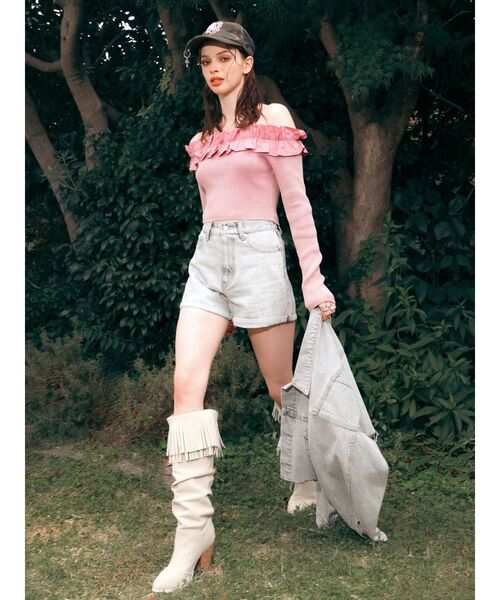 EVRIS（エヴリス）の「フリルピグメントニットトップス（ニット/セーター・レディース・ブルー/ブラック/ベージュ/ピンク・FREE）」の9枚目の写真