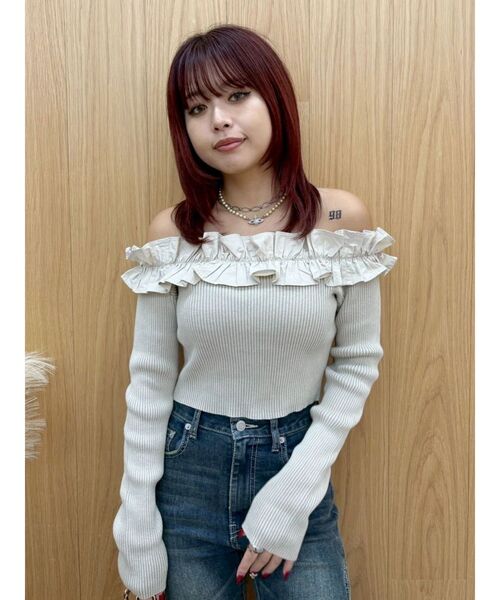 EVRIS（エヴリス）の「フリルピグメントニットトップス（ニット/セーター・レディース・ブルー/ブラック/ベージュ/ピンク・FREE）」の21枚目の写真