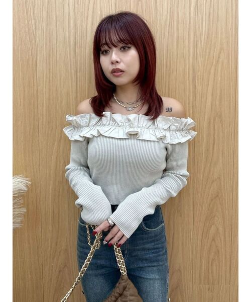 EVRIS（エヴリス）の「フリルピグメントニットトップス（ニット/セーター・レディース・ブルー/ブラック/ベージュ/ピンク・FREE）」の22枚目の写真