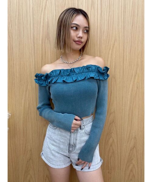 EVRIS(エヴリス)の「フリルピグメントニットトップス 春服(ニット/セーター・レディース・ブルー/ブラック/ベージュ/ピンク・FREE)」の14枚目の写真
