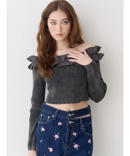 EVRIS(エヴリス)の「フリルピグメントニットトップス 春服(ニット/セーター・レディース・ブルー/ブラック/ベージュ/ピンク・FREE)」の13枚目の写真