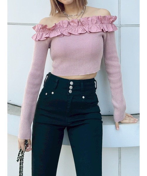 EVRIS(エヴリス)の「フリルピグメントニットトップス 春服(ニット/セーター・レディース・ブルー/ブラック/ベージュ/ピンク・FREE)」の16枚目の写真