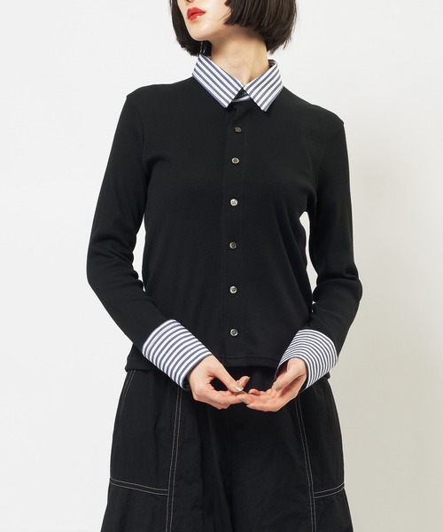 gomme（ゴム）の「シャツカラーカーディガン（カーディガン/ボレロ・レディース・ブラック/ネイビー・MEDIUM）」の2枚目の写真