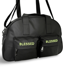 BLESSED BULLET（ブレスドブレッド）の「ハーフムーンショルダークロスバッグ-ラージコーティングキャンバスブラックワイグリーン（ショルダーバッグ）」