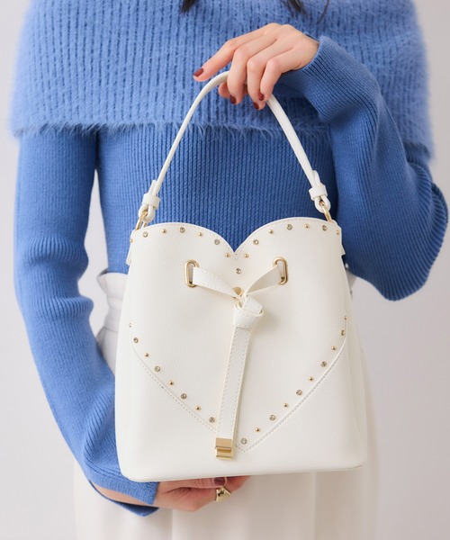 VIS（ビス）の「ラインストーン＆スタッズハートカットバッグ（ショルダーバッグ・レディース・レッド/オフホワイト/ブラック・FREE）」の19枚目の写真