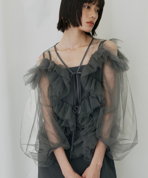 ANDRESD(アンドレスド)の「ジグザグチュールドレス / zigzag tulle dress(ドレス・レディース・ピンク/ミント/チャコール/ベージュ×ブラック・L/M/S)」の2枚目の写真