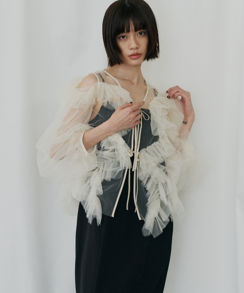 ANDRESD(アンドレスド)の「ジグザグチュールドレス / zigzag tulle dress(ドレス・レディース・ピンク/ミント/チャコール/ベージュ×ブラック・L/M/S)」の3枚目の写真